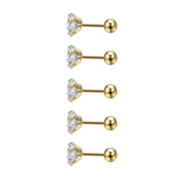 Pendientes de 5 piezas, pernos de cristal chapados en perno, accesorios de joyería geométrica, decoraciones de cartílago, moda para mujeres y Ropa, zapatos y accesorios Miscelánea dorado 0.8*6*4mm Sonducket AP009679-24B