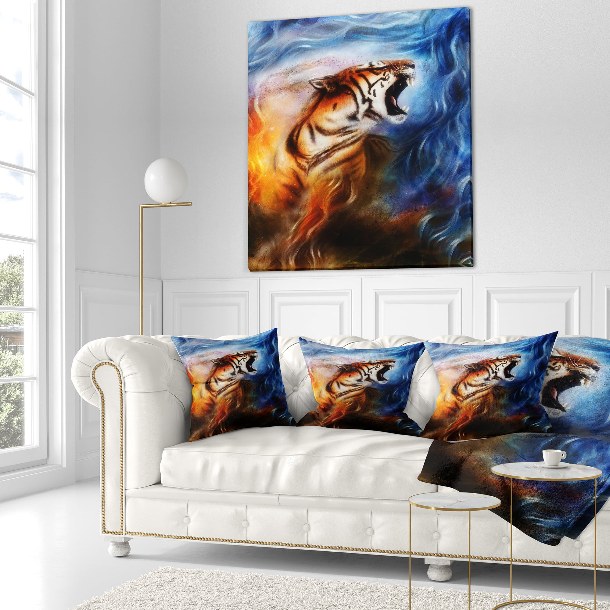 Designart Gentle Tiger Portrait Collage - Animal Throw Pillow - 16x16