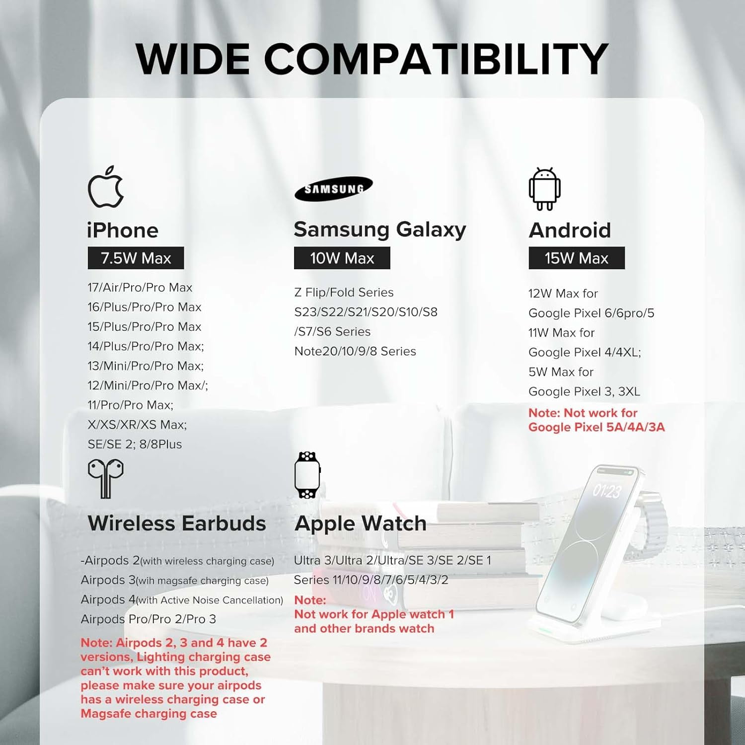 Wireless Charging Station, 3 in 1 Fast Charger Stand for Multiple Devices Apple Watch Ultra Series 11 10 9 8 7 6 SE 5 4 2, iPhone 17 16 15 14 13 12 Pro Max/Plus/Air/X/XS/XR/SE, Airpods