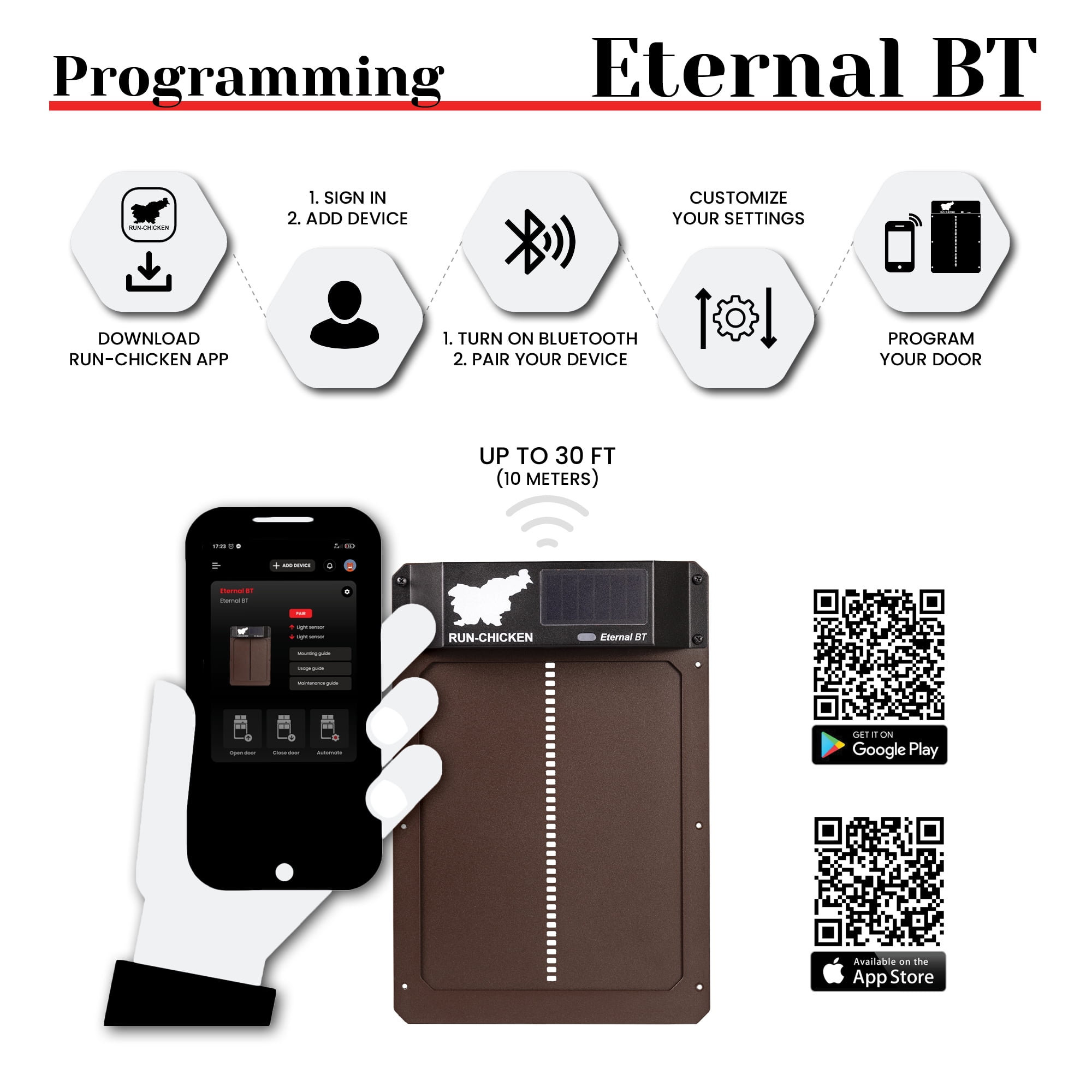Eternal BT RUN-CHICKEN Door – Solar-Powered Automatic Coop Door with Bluetooth Control (Brown)