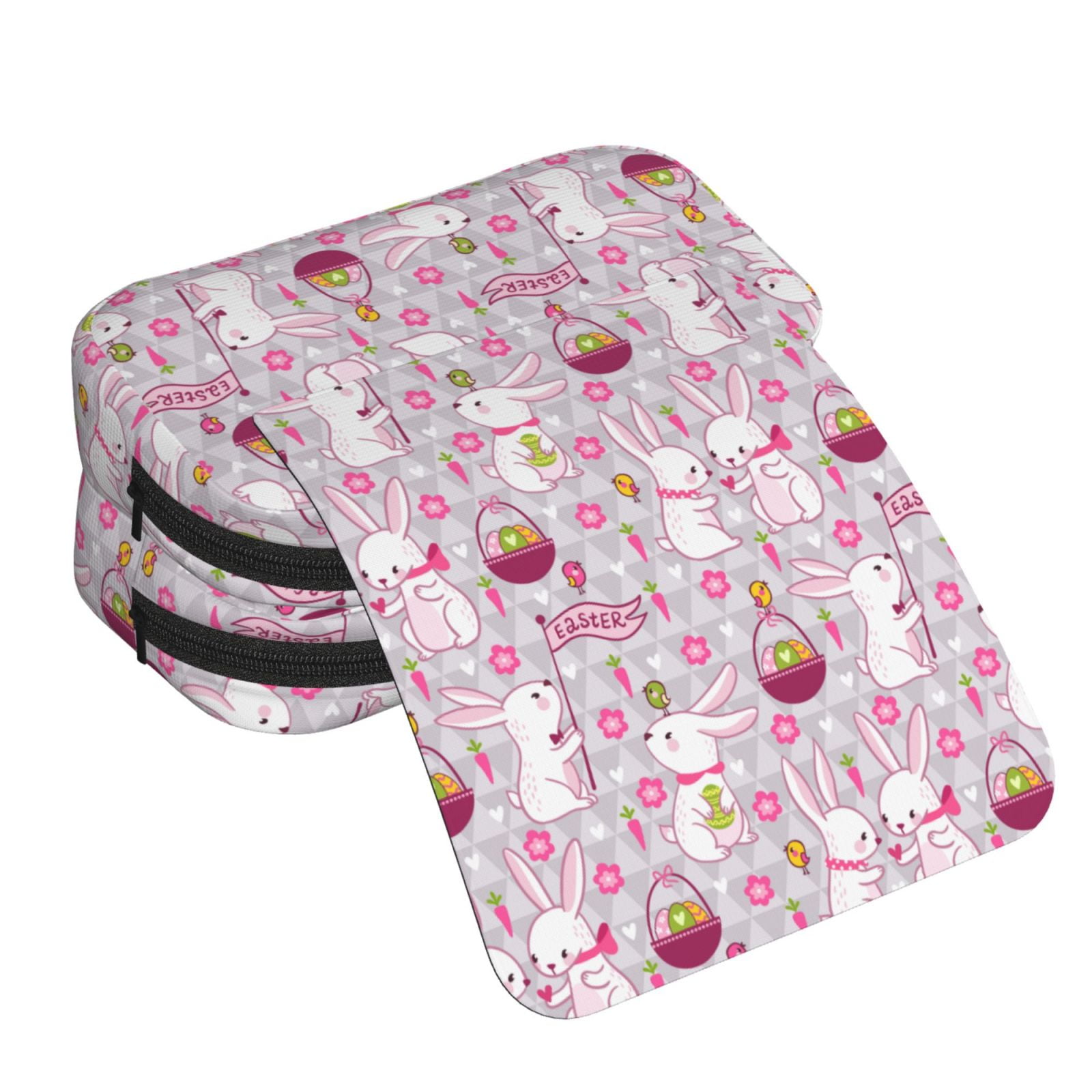 Rateoe Easter Rabbit Pattern Double Clamshell Pen Case, Storage Organizer with Two Zipper Compartments– Holds Up to 50 Pencils & Pens