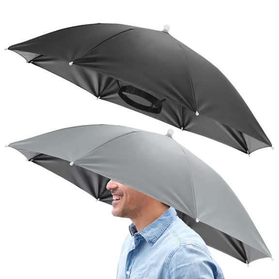 Uxcell 26" Headband Umbrella Hat [2 Pcs] - Hands Free Foldable Umbrella Cap Sun Hat Use for Fishing & Gardening & Hiking & Camping [Black Gray]