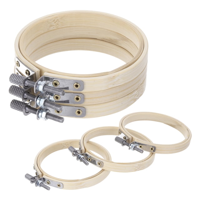 Uxcell 6 Pcs 3" Aros de Bordado Ajustables Redondos de Bambú para Arte, Manualidades, Costura y Decoración DIY