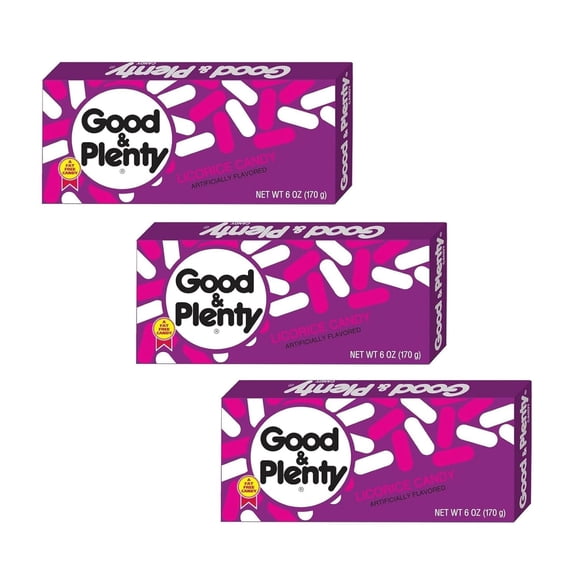 Good and Plenty - BCF26 Pack of 3 - Licorice Flavored Candy - Theatre Box Size - Nostalgic Candy - Perfect for Snacking and Sharing