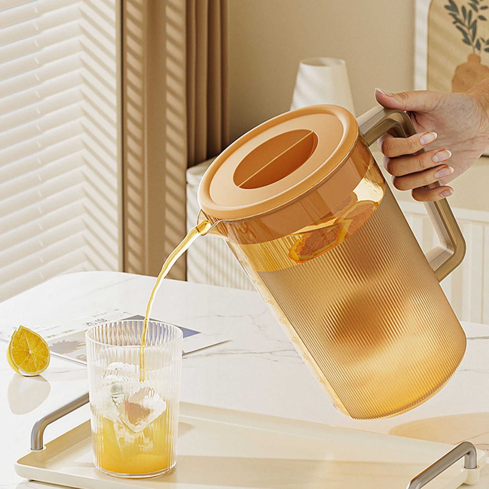 openpig Plastic Pitcher with Lid BPA-FREE Eco-Friendly Carafes Mix Drinks Water Jug for Hot/Cold Lemonade Juice Beverage Jar Ice Tea Kettle