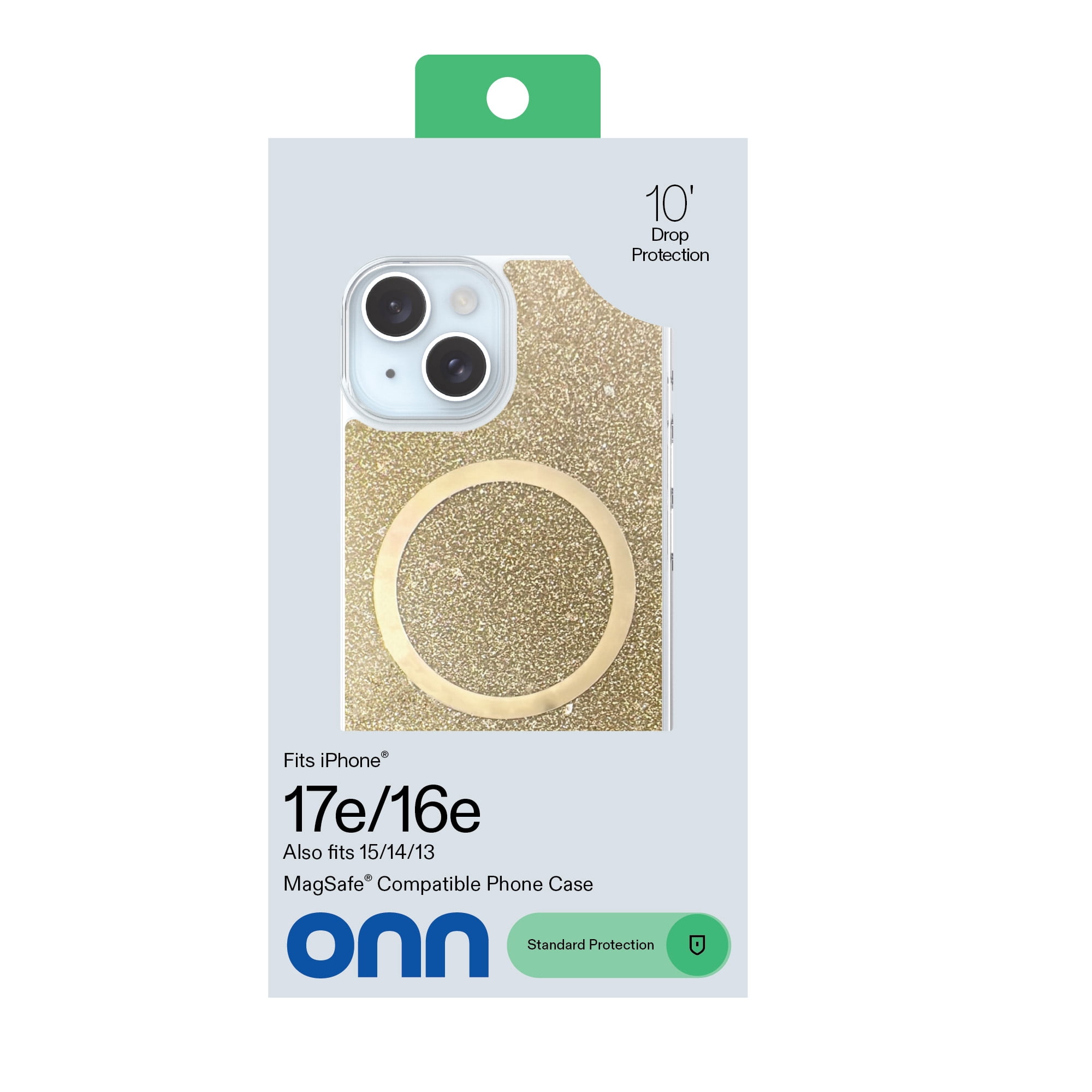 onn Phone Case for iPhone 17e / 16e / 15 / 14 / 13, MagSafe Compatible - Gold Glitter Fleck