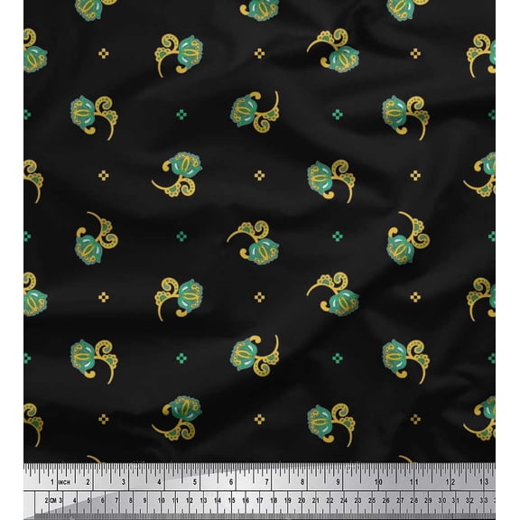 Soimoi Cotton Duck Fabric Square & Floral Artistic Decor Fabric Printed Yard 42 Inch Wide