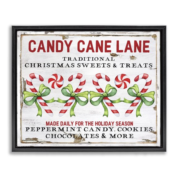 Stupell Industries Farmhouse Candy Cane Lane Sign Black Floating Frame Canvas Art, 21 x 17, by Creatif Belle