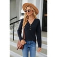 thumbnail image 3 of Anbech Vneck Women Solid Color Shirt Buttons Long Sleeve Blouse Casual Fashion Tops, 3 of 8