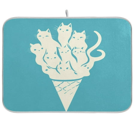 

Dish Drying Mat 16 x 18 Highly Absorbent Microfiber for Dishes Utensils Cat Ice Cream