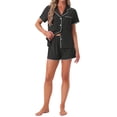 thumbnail image 2 of INSPIRE CHIC Women's Pajama Sets Short Sleeves Comfy Highly Elastic Button Up Tops and Shorts 2 Pcs S Black, 2 of 6