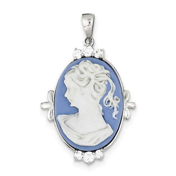Sterling Silver Cubic Zirconia Cameo Pendant - Measures 35x25mm Wide