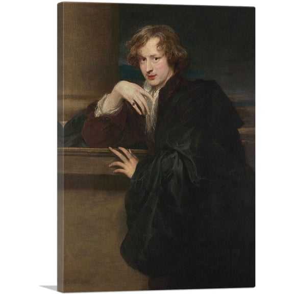 ARTCANVAS Self Portrait Black Brown Top 1620 Canvas Art Print by Anthony Van Dyck - Size: 26" x 18" (1.50" Deep)