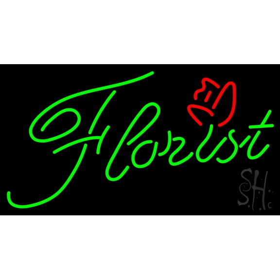 Green Florist LED Neon Sign 13 x 24 - inches, Black Square Cut Acrylic Backing, with Dimmer - Bright and Premium built indoor LED Neon Sign for Defence Force.