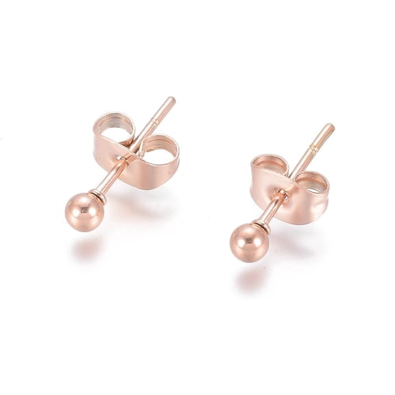 3 Pair Rose Gold Stainless Steel Stud Earrings Stud Design Clip On Back Post Setting 6 Count 3mm Diameter Gold