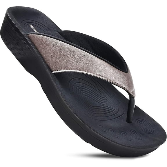 AEROTHOTIC Flip Flops for Women with Arch Support Plantar Fasciitis Orthopedic Cushioned Footbed Comfortable Non-Slip Sole with Padded Straps Dressy Casual Recovery Women Sandals