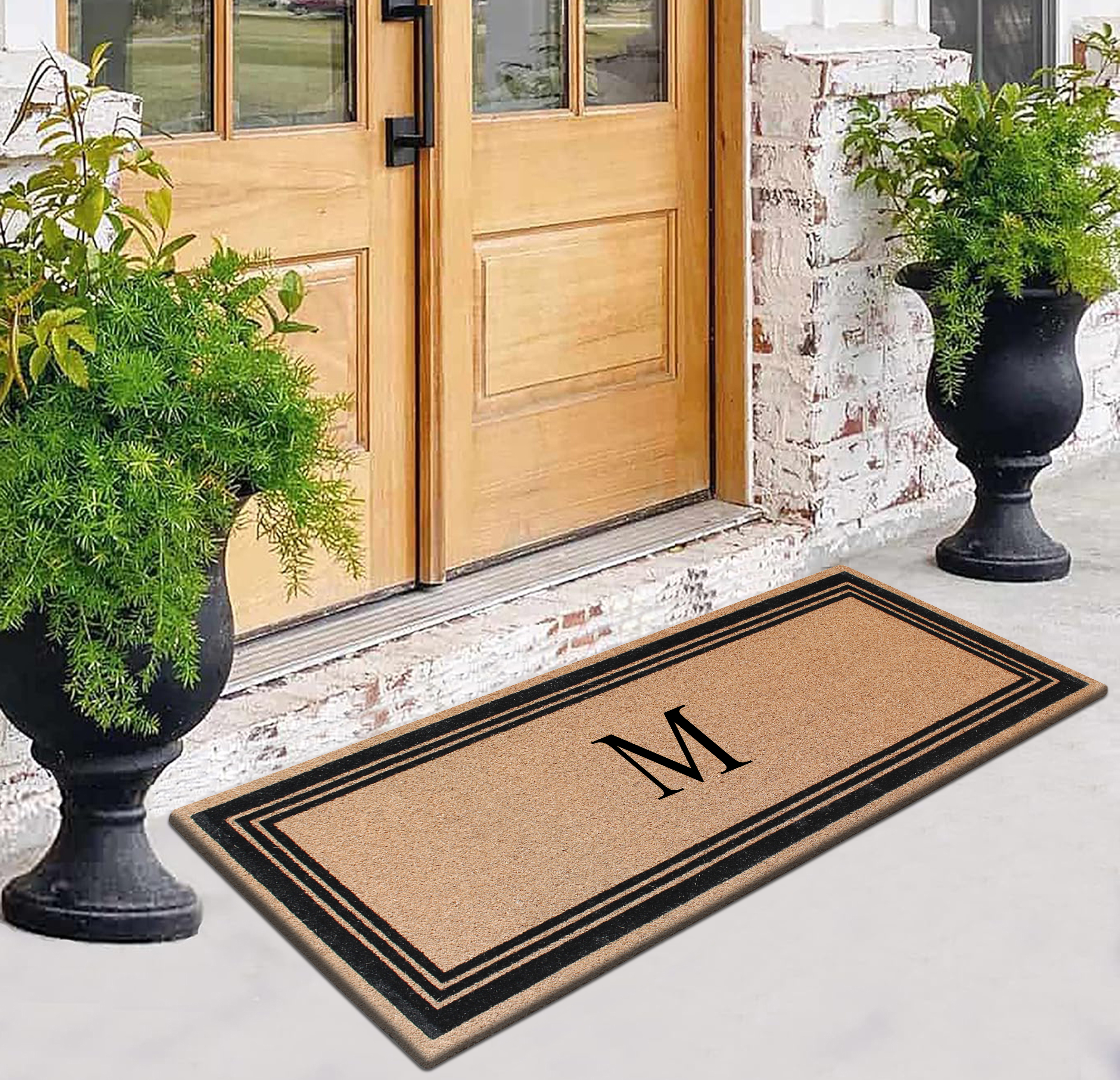 A1HC Natural Coir Flock Monogrammed Door Mat for Front Door, 30x60, Anti-Shed Treated Durable Doormat Outdoor Entrance, Heavy Duty, Thin Profile, Easy to Clean, Long Lasting, Front Door Entry Doormat