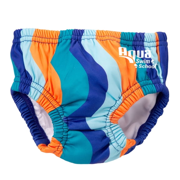 Aqua SwimSchool Reusable Polyester Swim Diaper for Infants 6-18 Months, 16-28 lbs, Blue Multicolor