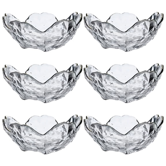 6 Pcs Hammered Glass Bowls Set, Cherry Blossom Gold Edged Small Dishes for Sauce, Condiment, Hot Pot, Dessert and Snacks