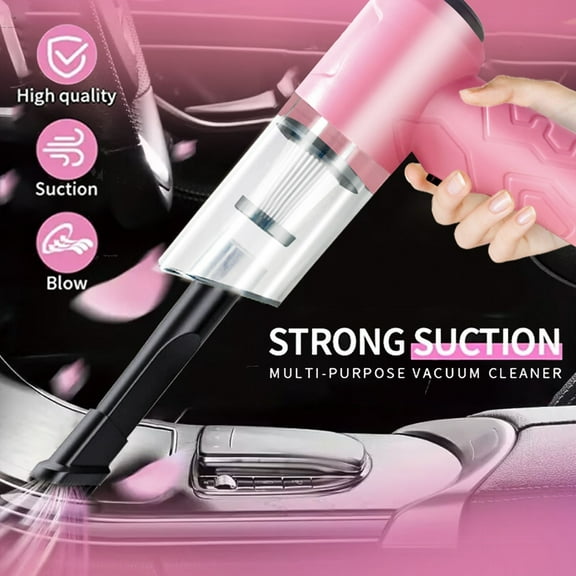 Xecvkr 4 in 1 Car Vacuum Cleaner Wireless Handheld Brushless Motor Strong Suction Blowing Inflating USB Rechargeable 1200mAh Battery Pink 1 Pack