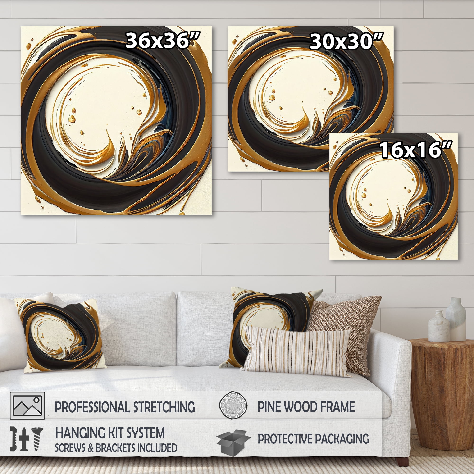 Designart Gold Glamour Circle 1 I Canvas Wall Art