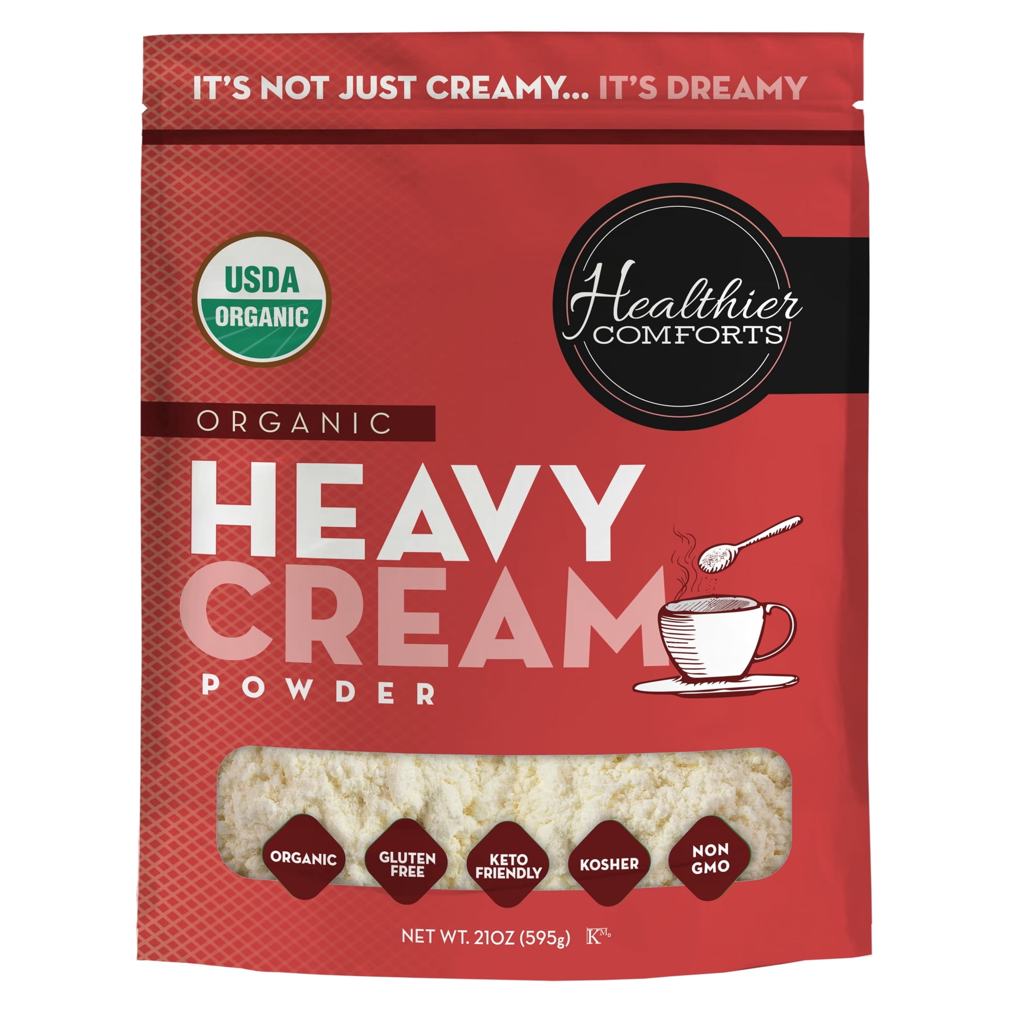 Healthier Comforts Organic Heavy Cream Powder 7oz | Kosher Gluten-Free Non-GMO and Keto Friendly | Long Lasting Easy Sauces Baking | Made in the USA