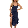 thumbnail image 3 of TaTaai Women Casual Solid Thin Strap Sleeveless Drawstring Waist Side Slit Dress 2 Piece Set Ladies Holiday Vacation Wear Lightweight Breathable Comfortable Dress Set Gift, 3 of 8