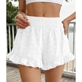 thumbnail image 6 of PRETTYGARDEN Summer Shorts for Women Boho Elastic Waist Ruffle Casual Hollow Out Embroidered Beach Bottoms with Pockets, 6 of 9