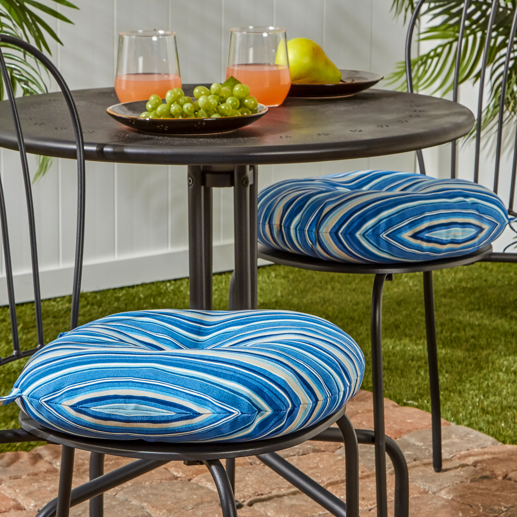 Greendale Home Fashions Sapphire Stripe 15 in. Round Outdoor Reversible Bistro Seat Cushion (Set of 2) - image 3 of 6
