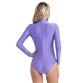 thumbnail image 2 of YONGHS Women's Mock Turtle Neck Long Sleeve Bodysuit Zipper Back Stretchy Gymnastics Dance Leotard Light Purple S, 2 of 7