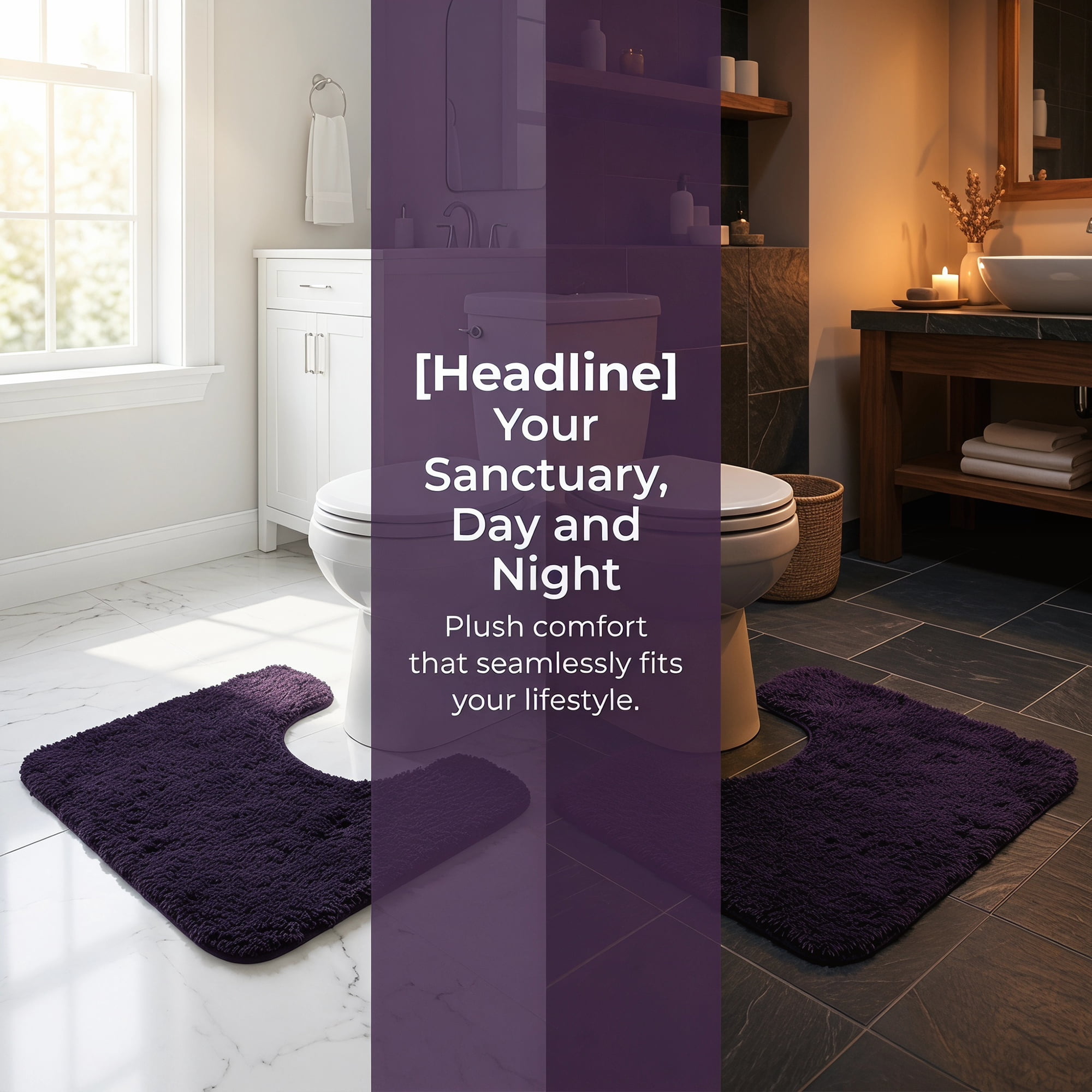 Unique Bargains U-Shaped Absorbent Non Slip Washable Plush Bath Mat Dark Purple 20" x 20"