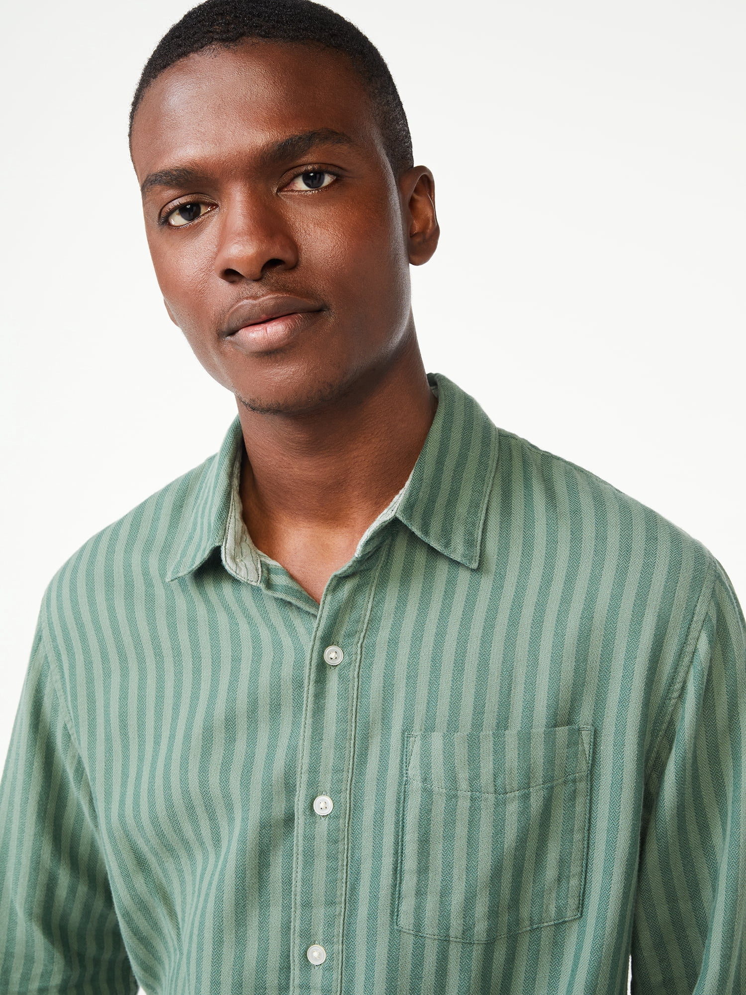 Free Assembly Men's Double Cloth Stripe Shirt, Sizes XS-3XL
