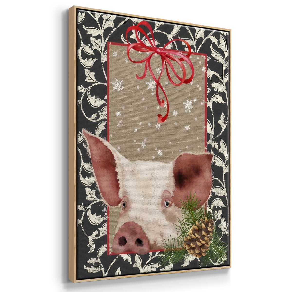 County Christmas Farm II - Framed Gallery Wrapped Holiday Canvas - 17 x 25 - Natural Wood Frame