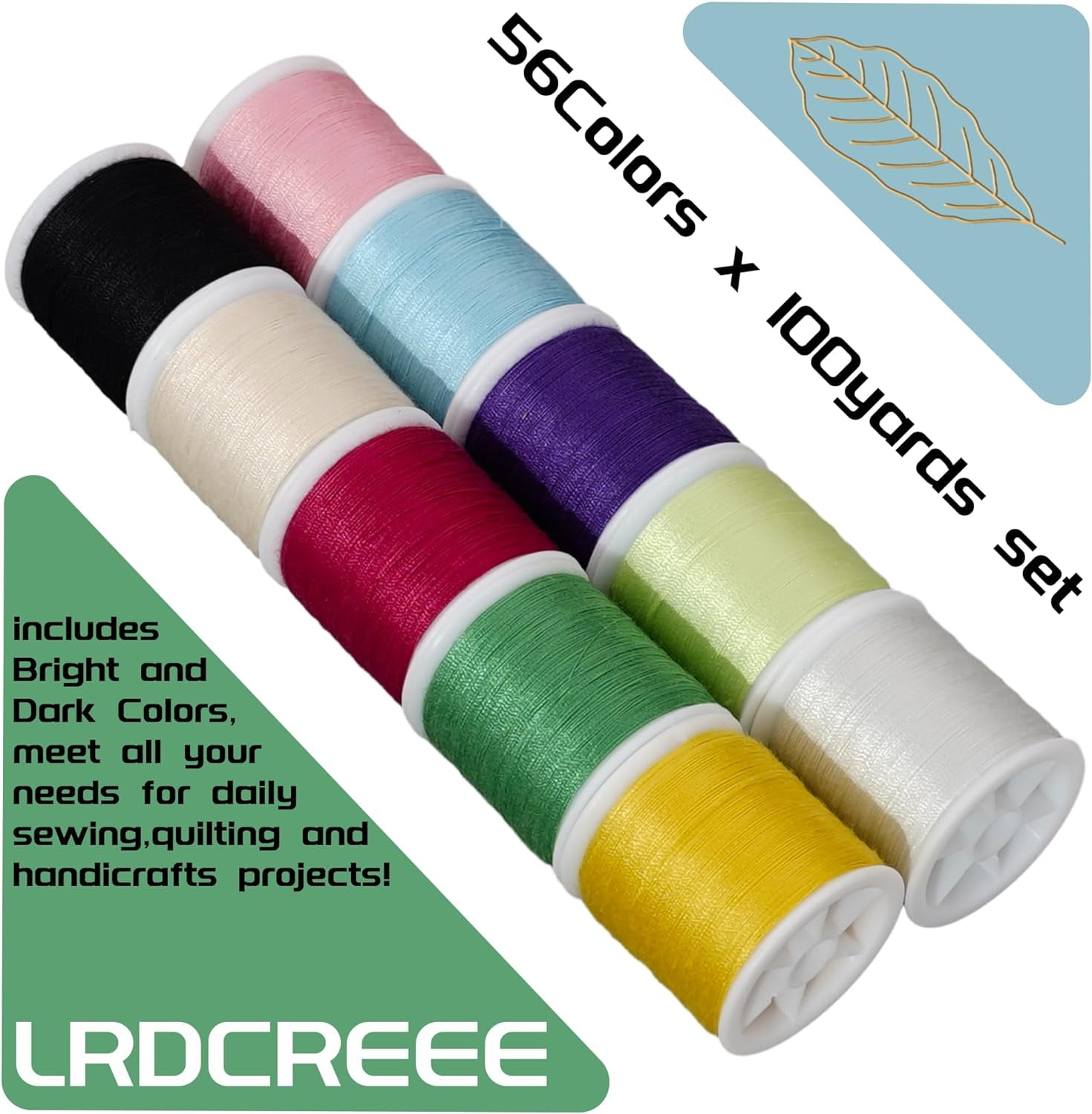 56 Spools Sewing Thread Kit for Hand Sewing and Machine Sewing Use, Colorful Polyester Thread Set 100 Yards Per Spool, 5600 Yards Total