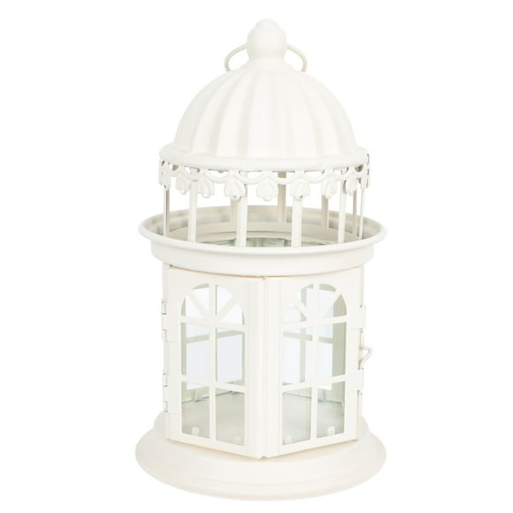 BRIGHTFUFU Iron Candlesticks 1Pack White Lantern With Glass For Home And Garden Decorative Purposes