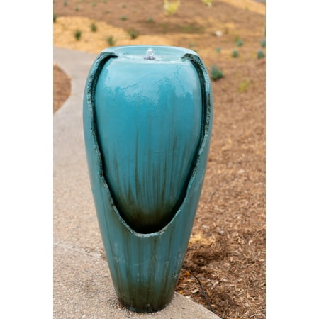 Lighted Punch Fountain - Alpine Water Jar Fountain with LED Light, Turquoise, 32 Inch Tall
