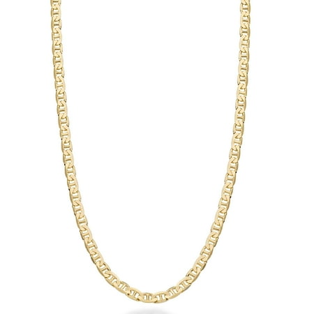 Miabella Italian Solid 18K Gold Over Sterling Silver Italian 3mm, 4mm, 6mm Diamond-Cut Flat Mariner Link Chain Necklace for Women Men, 925 Italy (3mm, Length 16 Inches (women's choker length))