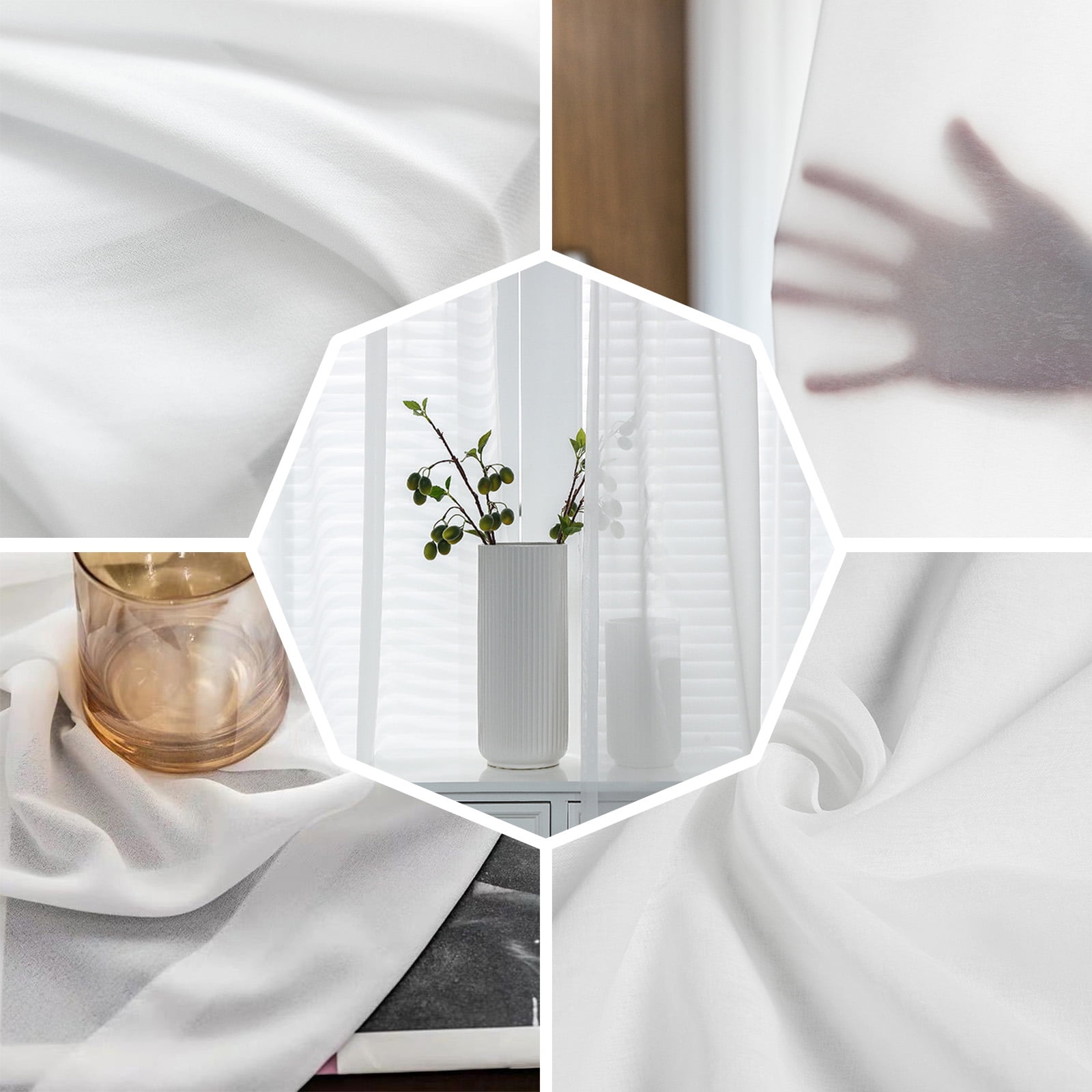 Sheer Curtains 108 inches Long, Plants Gradient Green Leaves Farmhouse Style Light Filtering Sheer Window Curtains Rod Pocket Voile Drapes for Bedroom Living Room, 52"W x 108"L 2 Panels