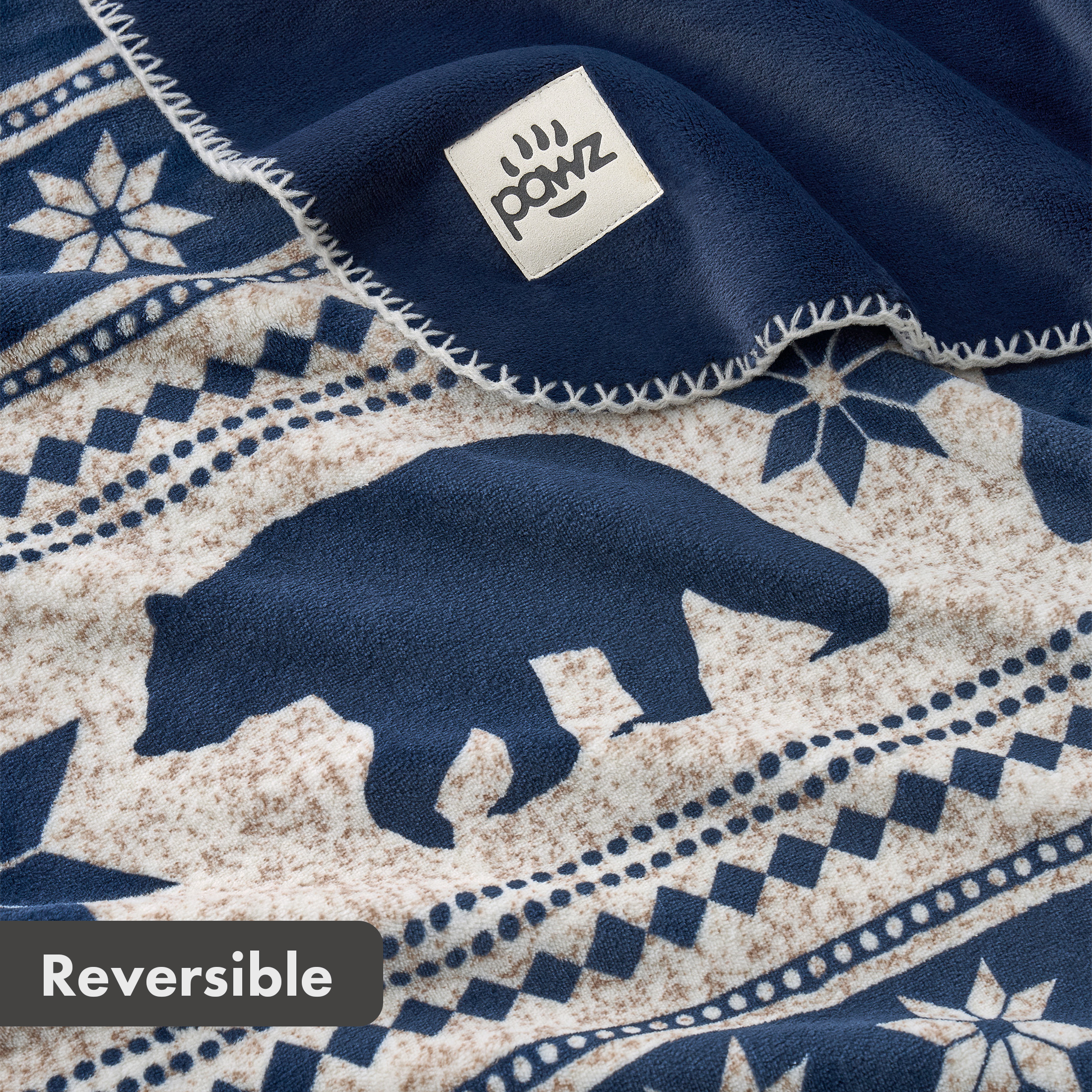 Pawz Plush Oversized Throw Blanket for Couch or Bed, Soft Flannel Fleece, Navy Blue Bears, 50"x72"