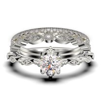 Antique Dazzling Boho & hippie 2.25 Carat Round Cut Diamond Moissanite Unique Engagement Ring, Wedding Ring in10k Solid White Gold, Affordable Gift For Woman, Trio Set, Matching Band