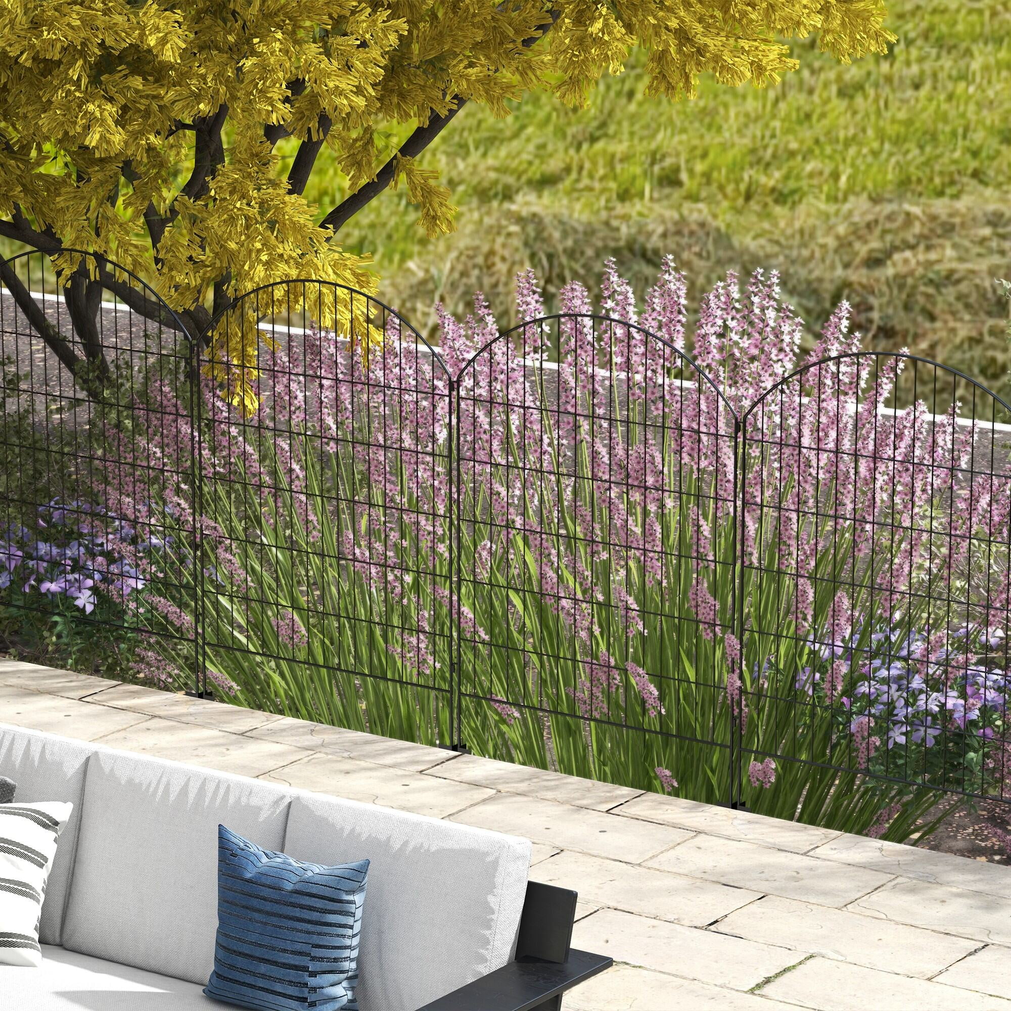 Fence Panels, Garden Fence, 4 Pack Steel Fence Panels, 11.4' L x 43" H, Rust-Resistant Animal Barrier Decorative Border Flower Edging for Yard, Landscape, Patio, Outdoor Decor, Grids, Privacy Fence