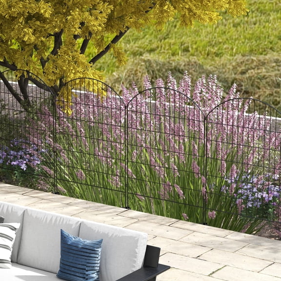 Privacy Fence Outsunny Garden Fence, 4 Pack Steel Fence Panels, 11.4' L x 43" H, Rust-Resistant Animal Barrier Decorative Border Flower Edging for Yard, Landscape, Patio, Outdoor Decor, Grids,Outdoor