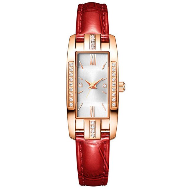 Reloj con correa de cuero para mujer, esfera roja verde, relojes de lujo para mujer, correa de Pu sencilla, reloj de diamantes de imitación, reloj de cuarzo para mujer Gao Jinjia LED