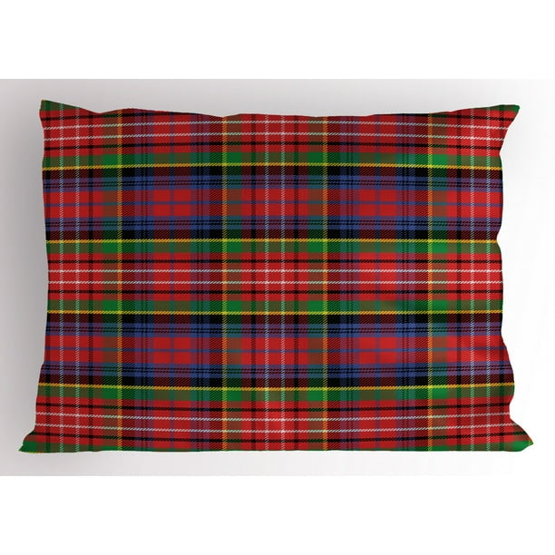Red Plaid Pillow Sham Scottish Traditional Skirt Pattern Tartan Motif