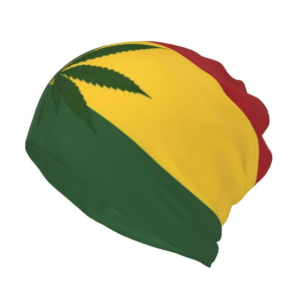 Women Jamaican-Flag-Leaf Slouchy Beanie Hat Stretch Turban Hats Headwear Caps Baggy Skull Sleep Scarf