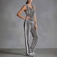 thumbnail image 6 of KIHOUT Women's 2 Piece Velour Tracksuit Sleeveless Hooded Cowl Neck Top and High Waist Drawstring Wide Leg Pants Casual Loungewear Set, 6 of 6