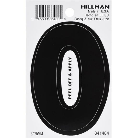 Hillman Group 3 in. Black Glossy Vinyl Die-Cut Adhesive Number - 0 - 6 Piece