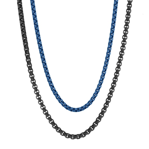 Stainless Steel Black and Blue IP Chain Set - Believe by Brilliance