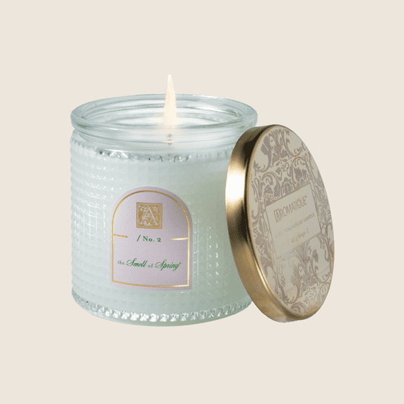 SMELL OF SPRING Aromatique Textured Glass Metal Lid 6 oz Scented Jar Candle