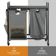 thumbnail image 7 of Double Laundry Hamper with Lid,Rolling Basket Organizer Wheels, Iron-Made Sorter Top Shelf and 2 Removable Bags,Large Capacity Storage for Room,Gray, 110L, 7 of 7
